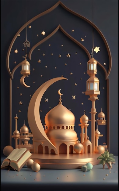 Eid Mubarak 3d background template wish card