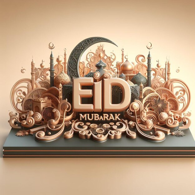 Photo eid mubarak 3d text for soical media