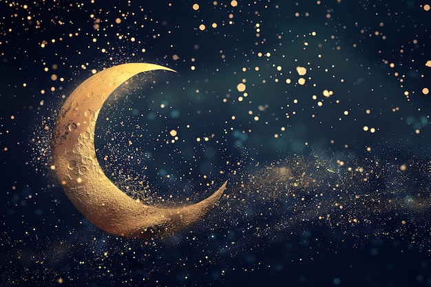Eid mubarak background with golden crescent moon