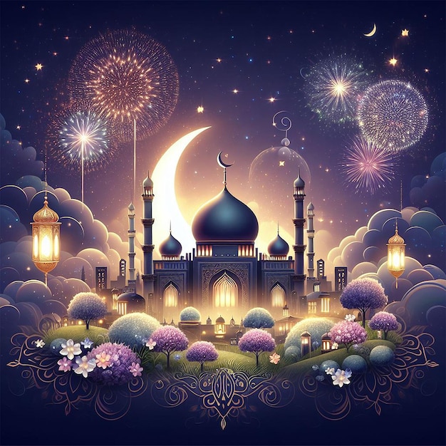 Eid Mubarak beautiful Islamic firework background