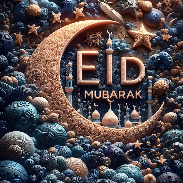 Eid Mubarak beautiful typography Muslims are celebrating Eid together