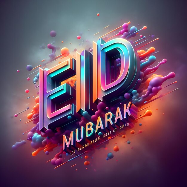 Foto calligrafia eid mubarak con luna incisa cava su sfondo bokeh dorato