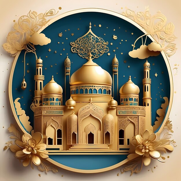 Eid Mubarak Celebration Illustration Golden Intricacies amp Festive Joy