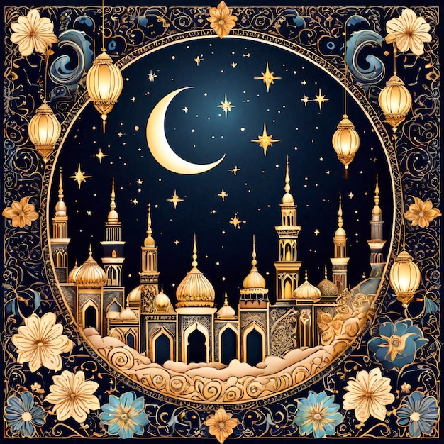 Ид Мубарак красочная роскошь Исламская мечеть фон