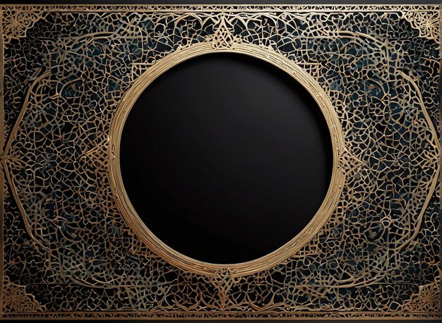 Foto eid mubarak een gouden frame met een zwarte achtergrond