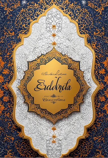 Eid Mubarak een mooie kaart met een gouden frame en een bloemenpatroon