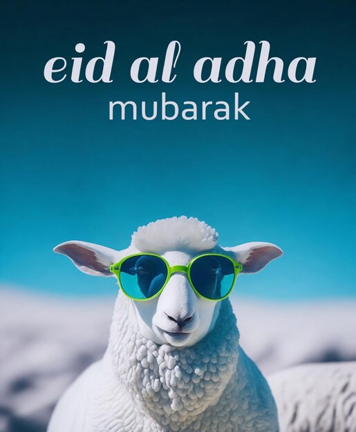 사진 eid mubarak eid al adha 배너 또는 양 안경을 쓴 포스터 happy eid ul adha mubarak