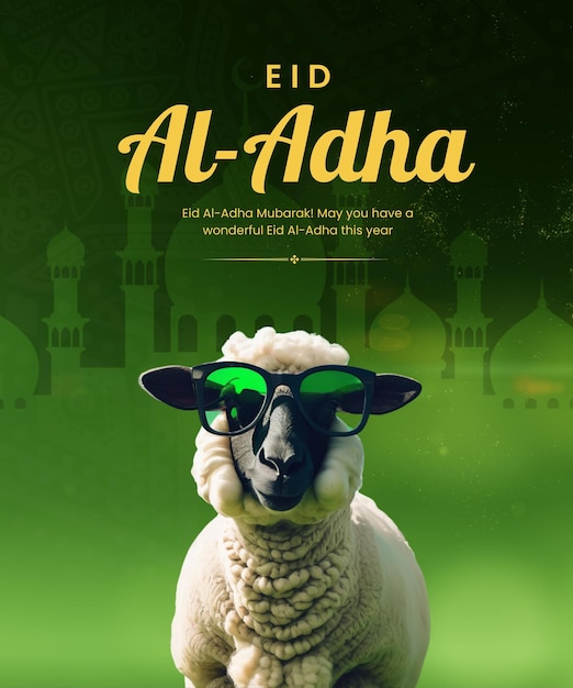 Eid mubarak eid al adha banner or poster with sheep wearing glasses happy eid ul adha mubarak 8
