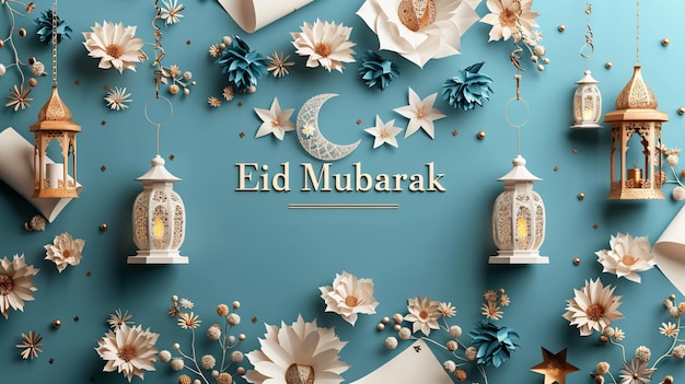 Photo eid mubarak eid al fitr greetings card background