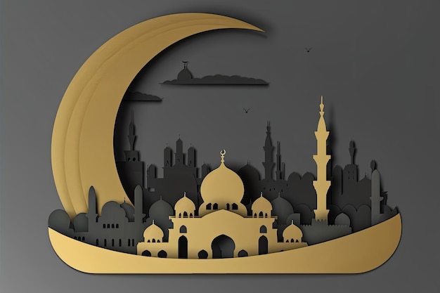 Eid Mubarak or Eid Al Fitr Template Design イスラム教徒とイスラム教の人々のための聖日 イラスト