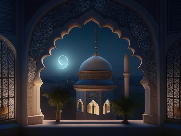 写真 イーダ・ムバラック (eid al-adha) イスラム教徒のモスクのランプ ラマダンのイラスト