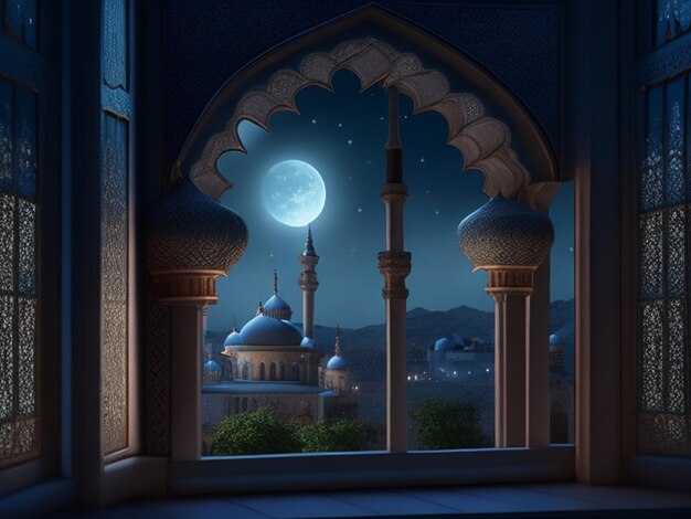 イーダ・ムバラック (Eid al-Adha) イスラム教徒のモスクのランプ ラマダンのイラスト