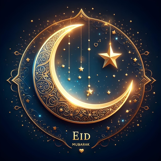 Foto carta della festa di eid mubarak con decorazione islamica in stile dorato