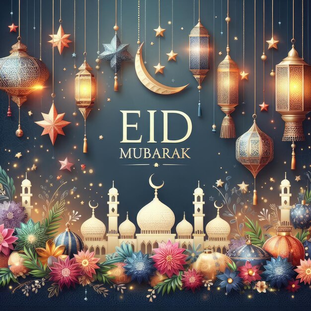 Photo eid mubarak festival decorative greeting background