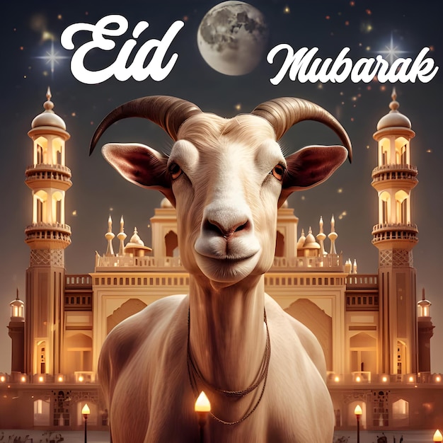 Eid Mubarak goat front lightning mosque eid greetings poster