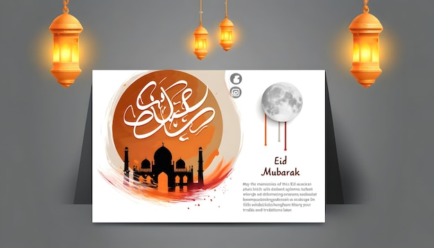 Eid Mubarak Greeting Card met lantaarns en maan