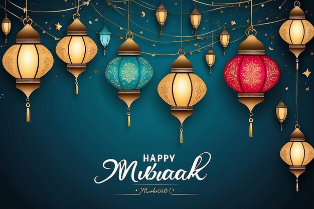 Photo eid mubarak hanging lamps decoration background design