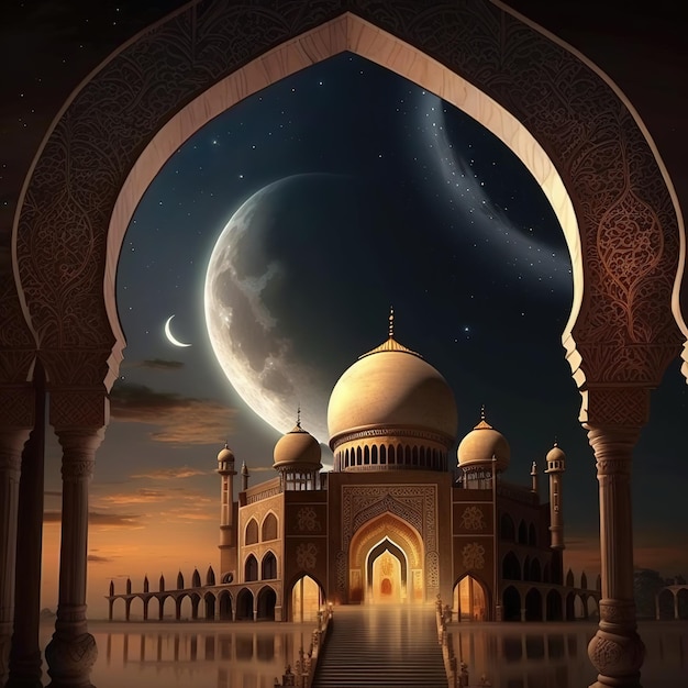 Eid mubarak Happy Mawlid al Nabi Islamic display podium Ramadan lantern with islamic rosary bead