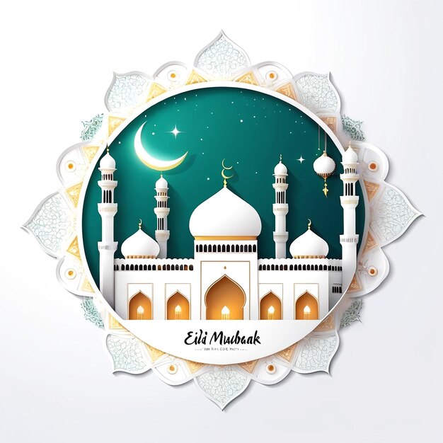 Eid Mubarak illustratie op witte achtergrond