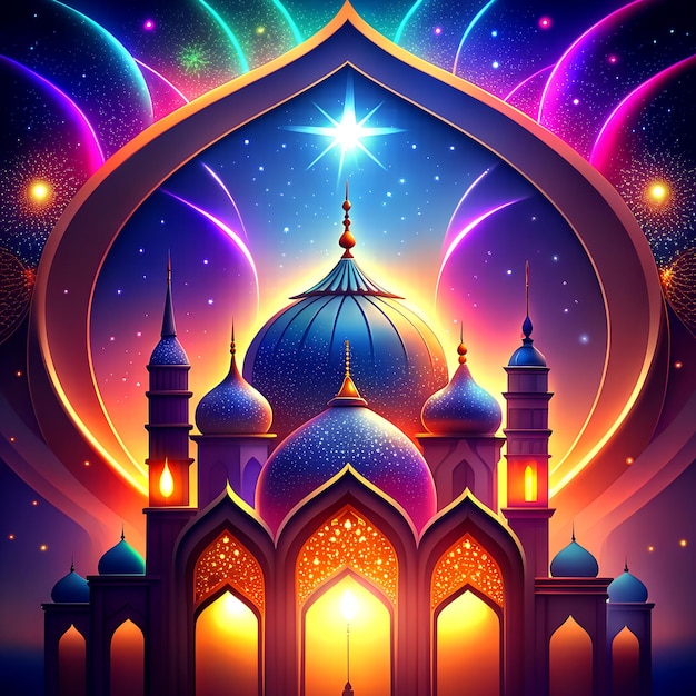 Eid Mubarak Islamic background template 3d