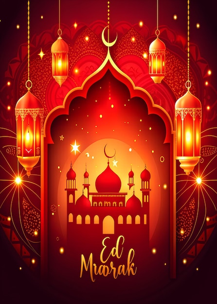 Eid Mubarak Islamic background template 3d