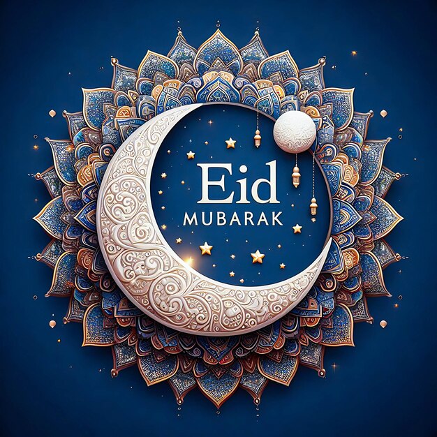 Photo eid mubarak islamic background with eid moon with eid wishes