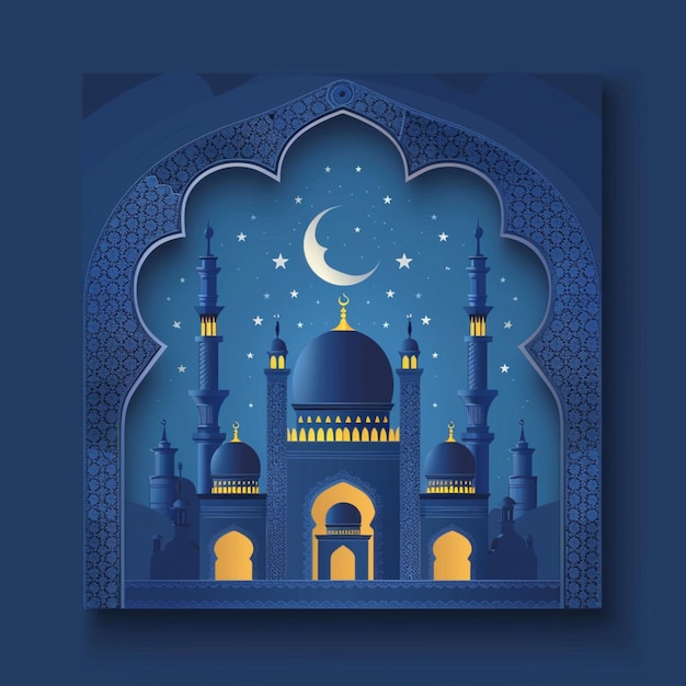 eid mubarak islamic festival postcard design with mosque background