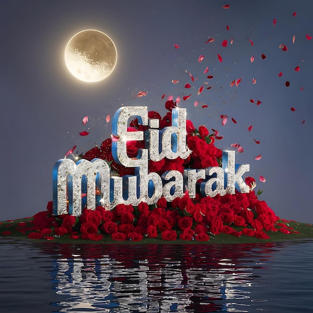 Eid Mubarak kalligrafie met holle gravure maan op gouden bokeh achtergrond Illustratie