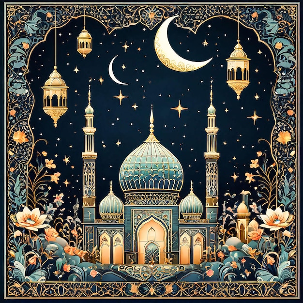 Eid Mubarak kleurrijke luxe Islamitische moskee achtergrond