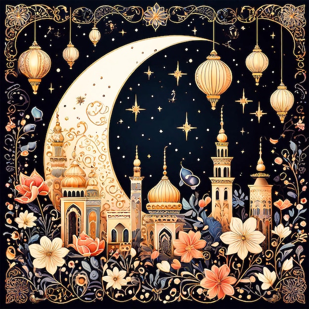 Eid Mubarak kleurrijke luxe Islamitische moskee achtergrond