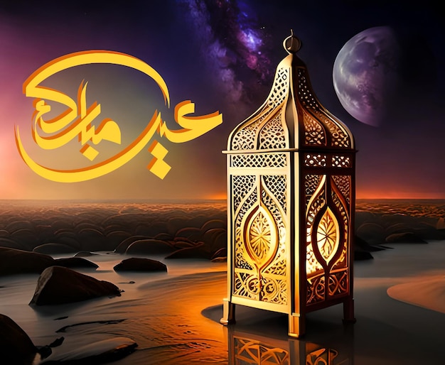 eid mubarak Lantern decoration night view poster banner design happy eid mubarak