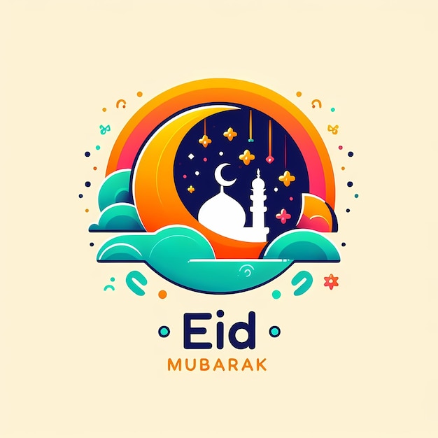 Eid Mubarak logo simple and elegant featuring Eid Mubarek text vibrant color palette