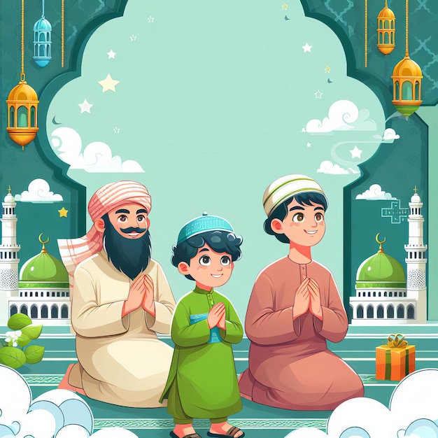 Eid Mubarak maan moskee en moslims mooie achtergrond Generative Ai