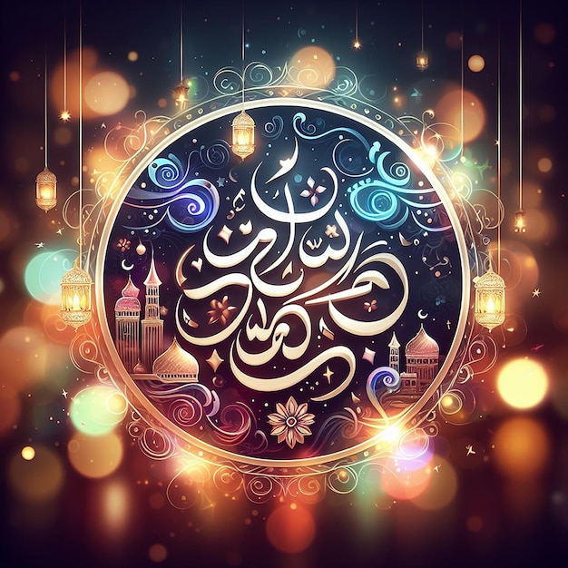 Eid Mubarak met kalligrafie en bokeh-effect