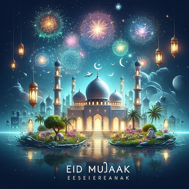 Eid Mubarak mooie islamitische vuurwerk achtergrond