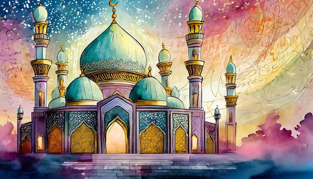 Eid Mubarak Mosque Dome for Greeting Card