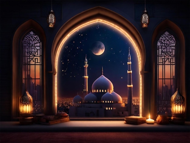 Eid Mubarak mosque window background