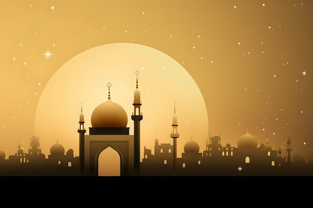 Eid mubarak muslim festival background with line style mosque