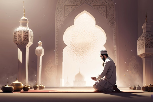 eid mubarak muslim a man praying namaz islamic prayer background template