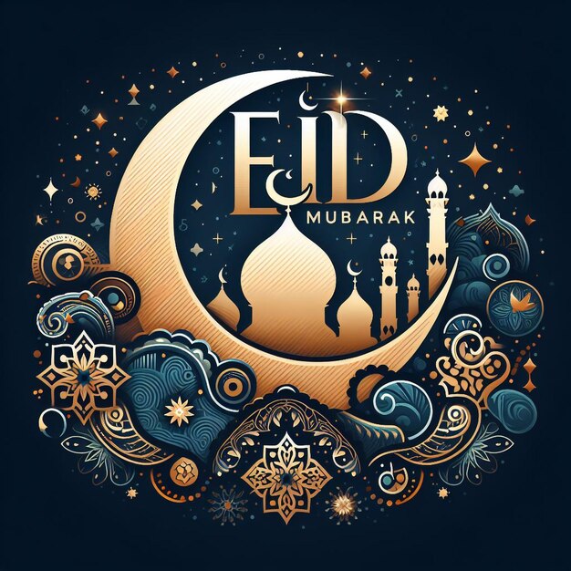 Foto eid mubarak ontwerp sjabloon en illustratie