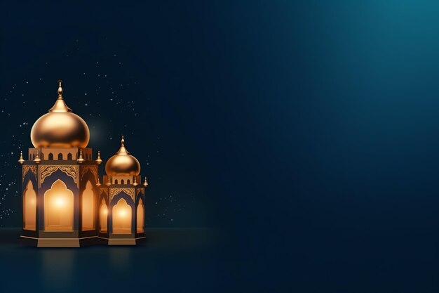 Eid mubarak and ramadan kareem greetings with islamic lantern and mosque eid al fitr background