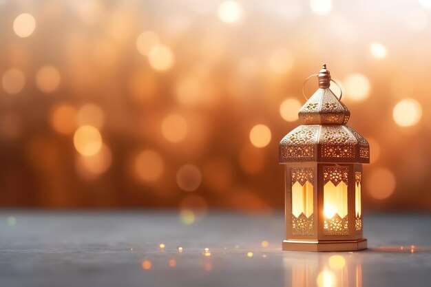 Eid mubarak and ramadan kareem greetings with islamic lantern and mosque eid al fitr background