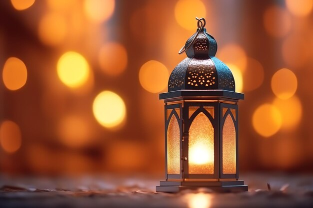 Eid mubarak and ramadan kareem greetings with islamic lantern and mosque eid al fitr background