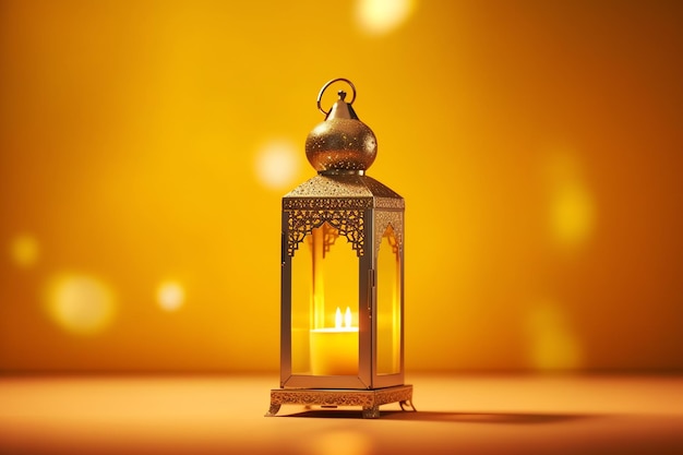 Eid mubarak and ramadan kareem greetings with islamic lantern and mosque eid al fitr background