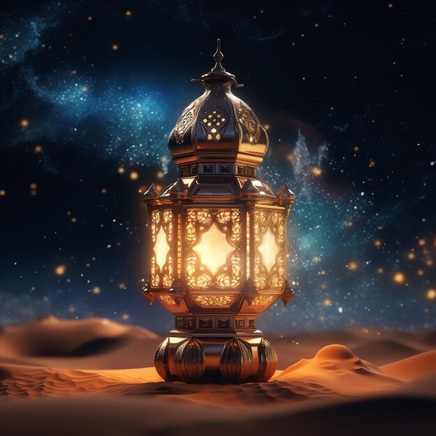 Eid mubarak and ramadan kareem greetings with islamic lantern and mosque Eid al fitr background