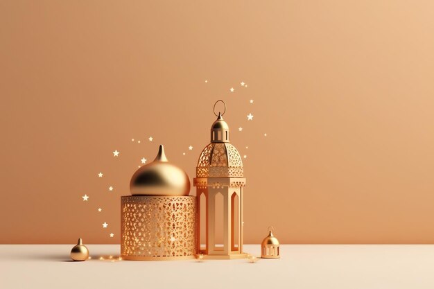 Eid mubarak and ramadan kareem greetings with islamic lantern and mosque Eid al fitr background