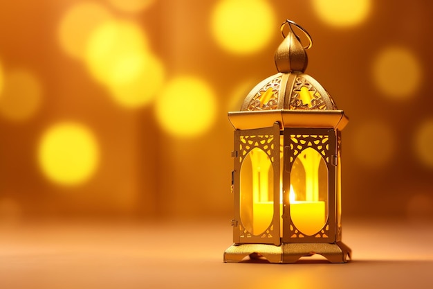 Eid mubarak and ramadan kareem greetings with islamic lantern and mosque eid al fitr background