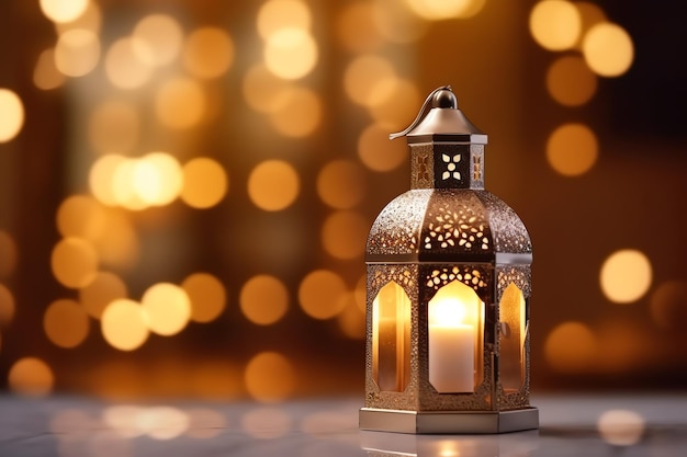 Eid mubarak and ramadan kareem greetings with islamic lantern and mosque Eid al fitr background