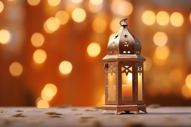 Приветствие ид мубарак и рамадан карим с исламским фонарем и мечетью Ид аль фитр фон