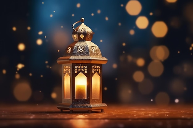 Eid mubarak and ramadan kareem greetings with islamic lantern and mosque Eid al fitr background